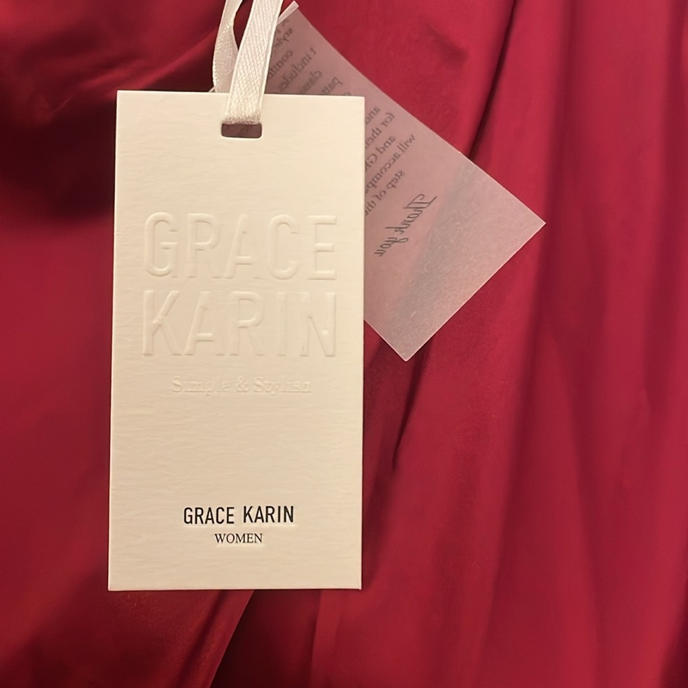 Grace Karin Red Burgundy Stretch Satin High Neck Sheath Dress 2X - Picture 3 of 11